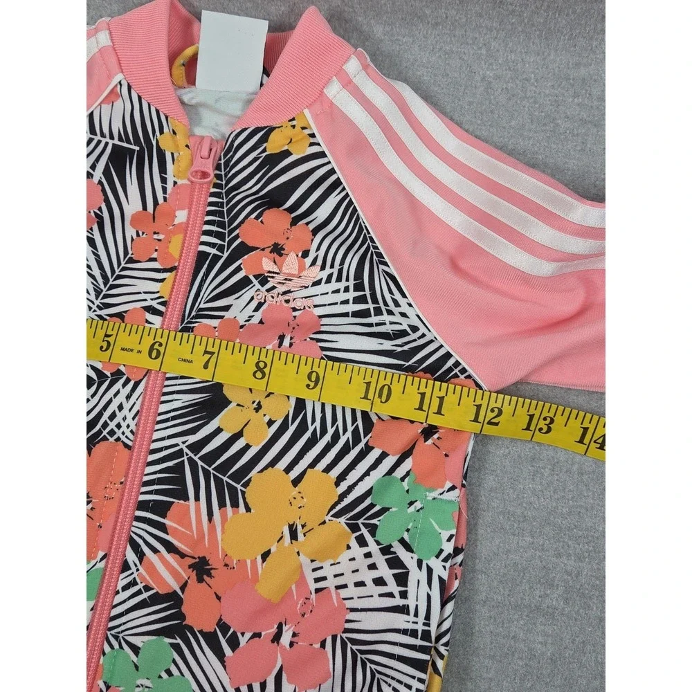 Adidas‎ Track Jacket Girls 2T Pink Tropical Floral Full Zip 3 Stripe Logo Sport